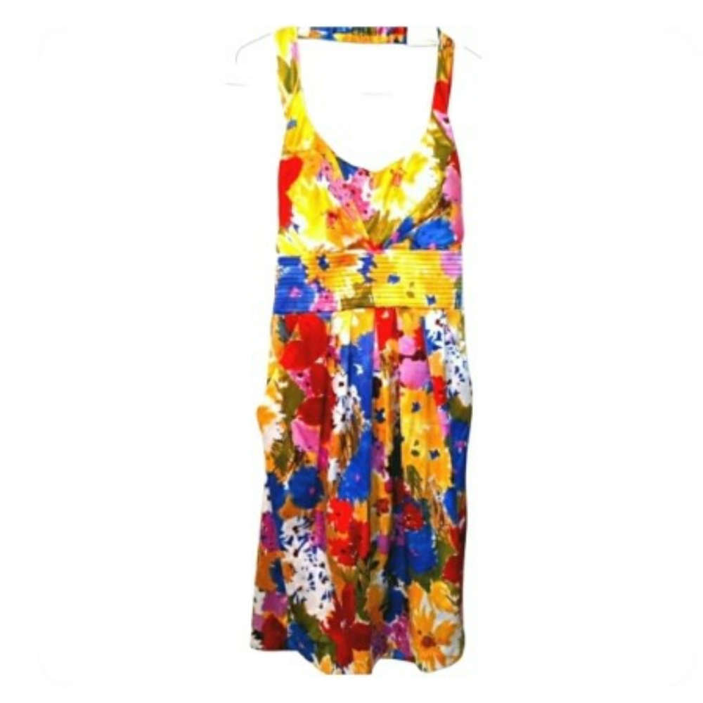 Bisou Bisou Bohbot Pocketed Floral Halter Dress Size 4